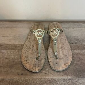 Michael Kors Women's Size 10 MK Gold Charm  Jelly Cork Flip Flop Sandals
